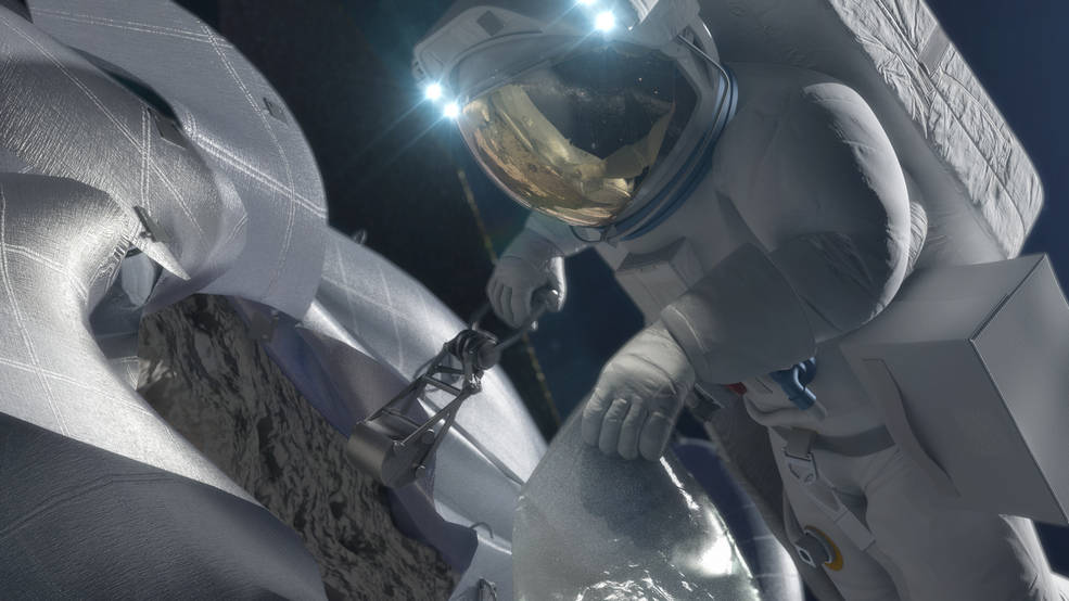 Astronaut Taking Sample from Asteroid