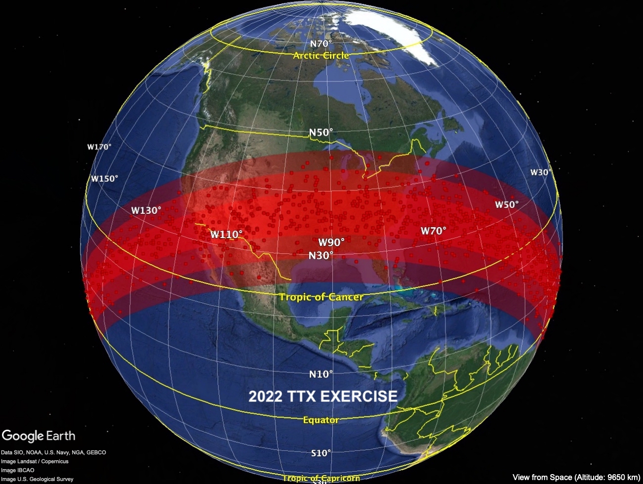 This image shows the predicted impact region for 2022 TTX, as of Feb. 23, 2022